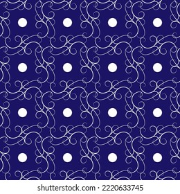 White polka in square on blue background. Decorative colorful elegant romantic seamless pattern with flowers for decor, wallpaper, fabric, prints. Abstract fashion texture. Vector illustration