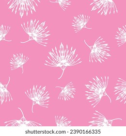 White pollen on a sweet pink background is a repeated pattern for fabric, placemats, home decoration, gift wrapping, clothes, covers, and other print patterns.