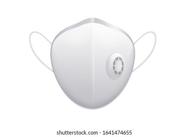 White Pollution Mask with air filter isolated on white background in front view. Illustration about equipment for protect dust and bacteria and virus while breathing.