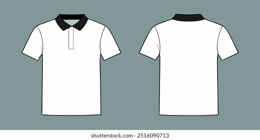 White polo shirt with a black collar. This classic design is perfect for casual wear and can be customized with your own logo or design. It's a versatile option for any wardrobe.