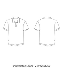 White Polo shirt vector template, front and back view mockup, isolated on white background, editable color and stroke.