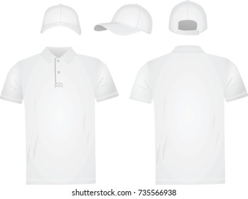 White polo t shirt and baseball cap. vector illustration