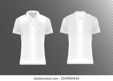 Coleção de camisa polo branco ilustração isolada vista frontal e traseira