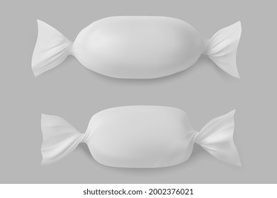 White polyethylene package for candies, isolated on grey background.