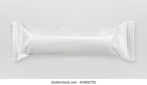 White polyethylene package, chocolate bar, vector mockup