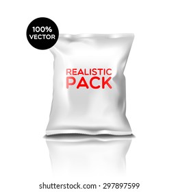 White polyethylene sealed closed bag with realistic pack text single object with reflection isolated vector illustration