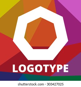White polygon logo on a multicolor background