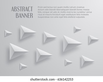 White polygonal background with pyramids. Abstract triangular banner. Vector design illustration.