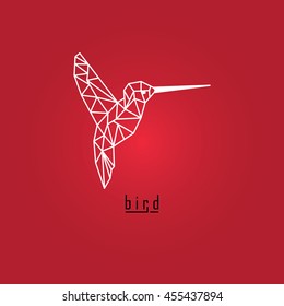 White polygonal bird and text with red gradient background