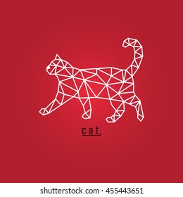 White polygonal cat and text with red background