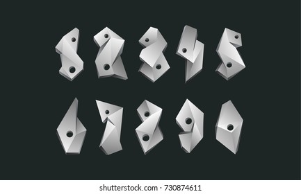 White polygonal numbers set. Abstract low poly numbers font on a black background.