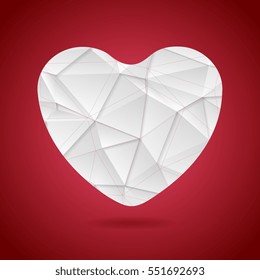 White polygonal tech heart on red background. Vector graphic design