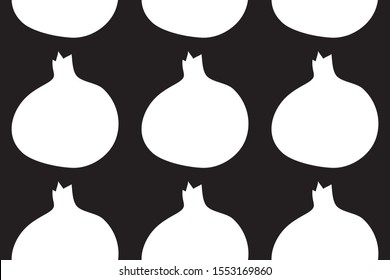 White pomegranane on black background. Seamless pattern. Concept design for oriental fabric or pattern. 