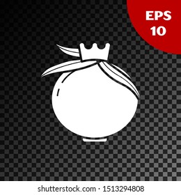 White Pomegranate icon isolated on transparent dark background. Garnet fruit.  Vector Illustration
