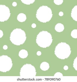White pompom on sage green seamless vector pattern