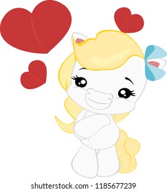 White pony with hearts.
