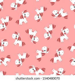 White pony pattern on pink background. Great for wallpaper, background, wrapping paper, fabric, packaging, greeting cards, invitations