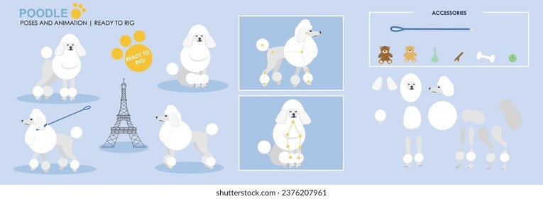 White Poodle dog character for animation. Created with various poses, expressions and angles, ready to rig for animation.	
