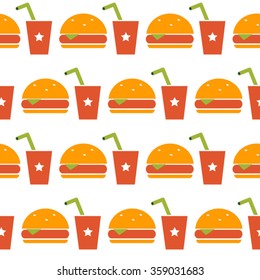 white pop art fastfood seamless vector pattern