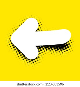 White pop art retro arrow sign on yellow background. Vector illustration.