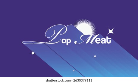 White 'Pop Meat' Custom Typography in Blue Gradient Trail with Glitter Star Banner Template