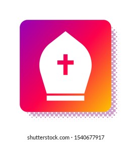 White Pope hat icon isolated on white background. Christian hat sign. Square color button. Vector Illustration