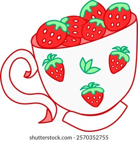 White porcelain cup with handled and little red strawberry inside