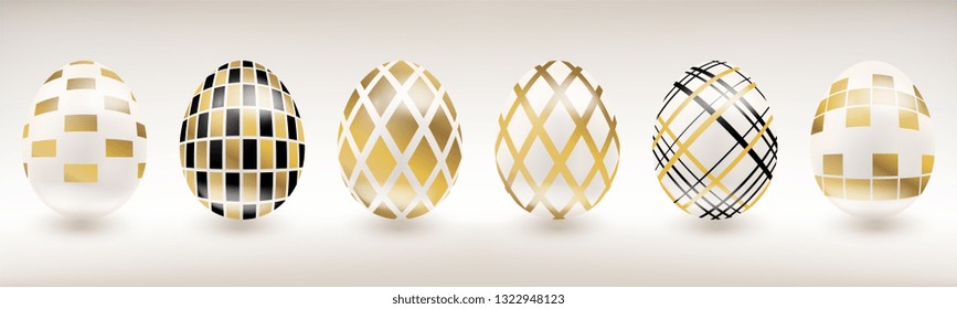 White porcelain Easter egg with gold and black geometric decor