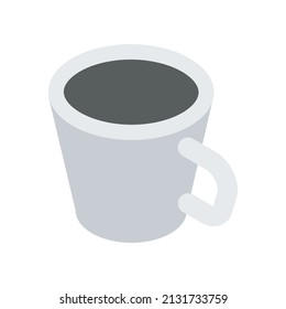 White porcelain empty mug of tea coffee isometric vector illustration. Traditional morning dessert hot beverage for relaxing enjoy break or thirst isolated. Ceramic clean cup utensil breakfast teatime