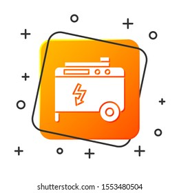 White Portable power electric generator icon isolated on white background. Industrial and home immovable power generator. Orange square button. Vector Illustration