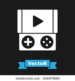 White Portable video game console icon isolated on black background. Gamepad sign. Gaming concept.  Vector Illustration