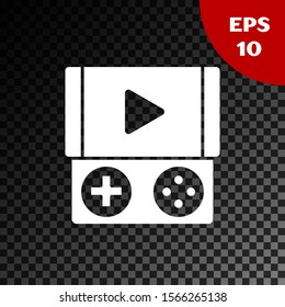White Portable video game console icon isolated on transparent dark background. Gamepad sign. Gaming concept.  Vector Illustration