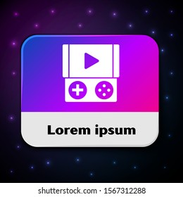 White Portable video game console icon isolated on black background. Gamepad sign. Gaming concept. Rectangle color button. Vector Illustration