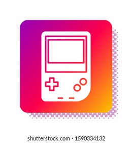 White Portable video game console icon isolated on white background. Gamepad sign. Gaming concept. Square color button. Vector Illustration