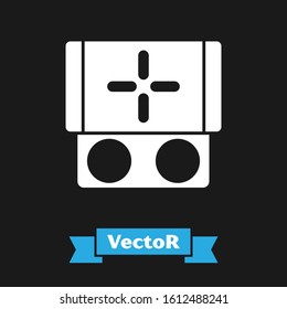 White Portable video game console icon isolated on black background. Gamepad sign. Gaming concept.  Vector Illustration