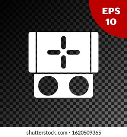 White Portable video game console icon isolated on transparent dark background. Gamepad sign. Gaming concept.  Vector Illustration