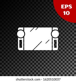 White Portable video game console icon isolated on transparent dark background. Gamepad sign. Gaming concept.  Vector Illustration