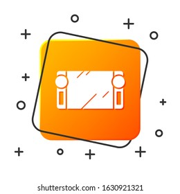 White Portable video game console icon isolated on white background. Gamepad sign. Gaming concept. Orange square button. Vector Illustration