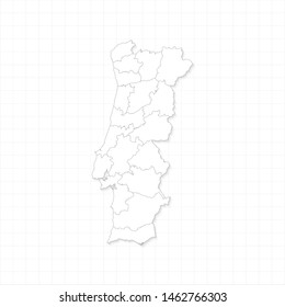 White Portugal map and grid vector. Thin gray outline on white background. EPS10.