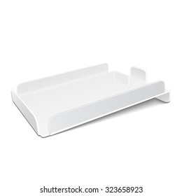 White  POS  materials on white empty background. Office supplies, stationery. 