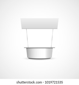 White POS POI blank empty retail stand stall bar display with roof. On white background isolated. Mock up template is ready for your design.
