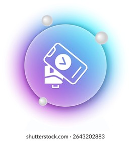 White POS terminal with printed reciept and confirms the payment by smartphone icon isolated on white background. NFC payment concept. Blue and purple gradient circle background. Vector