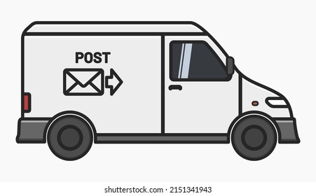 white post lorry delivery truck side view vector flat illustration