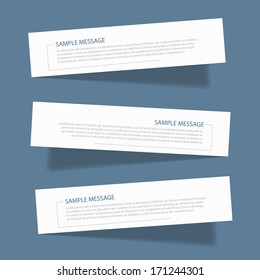 white post it for text and message design on blue background and shadow , vector origami