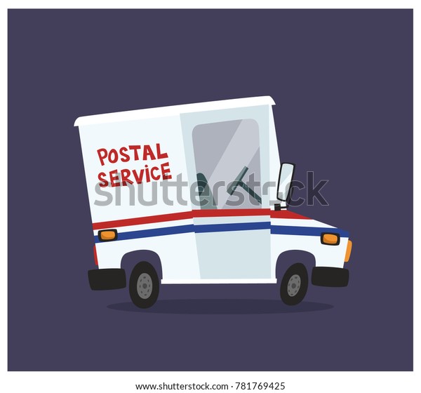 White Postal Service Car. Cartoon Style Vector\
illustration. 