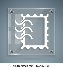 White Postal stamp icon isolated on grey background. Square glass panels. Vector Illustration