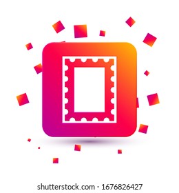 Icono de sello postal blanco aislado en fondo blanco. Botón Color cuadrado.  Ilustración vectorial