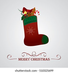 White postcard: Christmas boot with presents