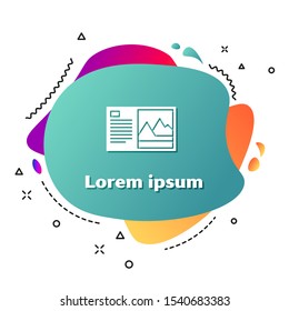 White Postcard icon isolated on white background. Abstract banner with liquid shapes. Vector Illustration