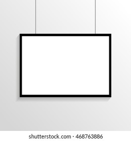 White poster with black frame mockup on grey wall eps 10